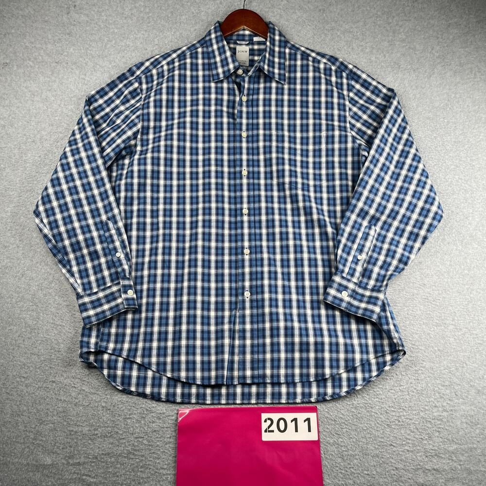J Crew Shirt Blue Plaid Blue White Casual Preppy Button Up Long Sleeve Mens L